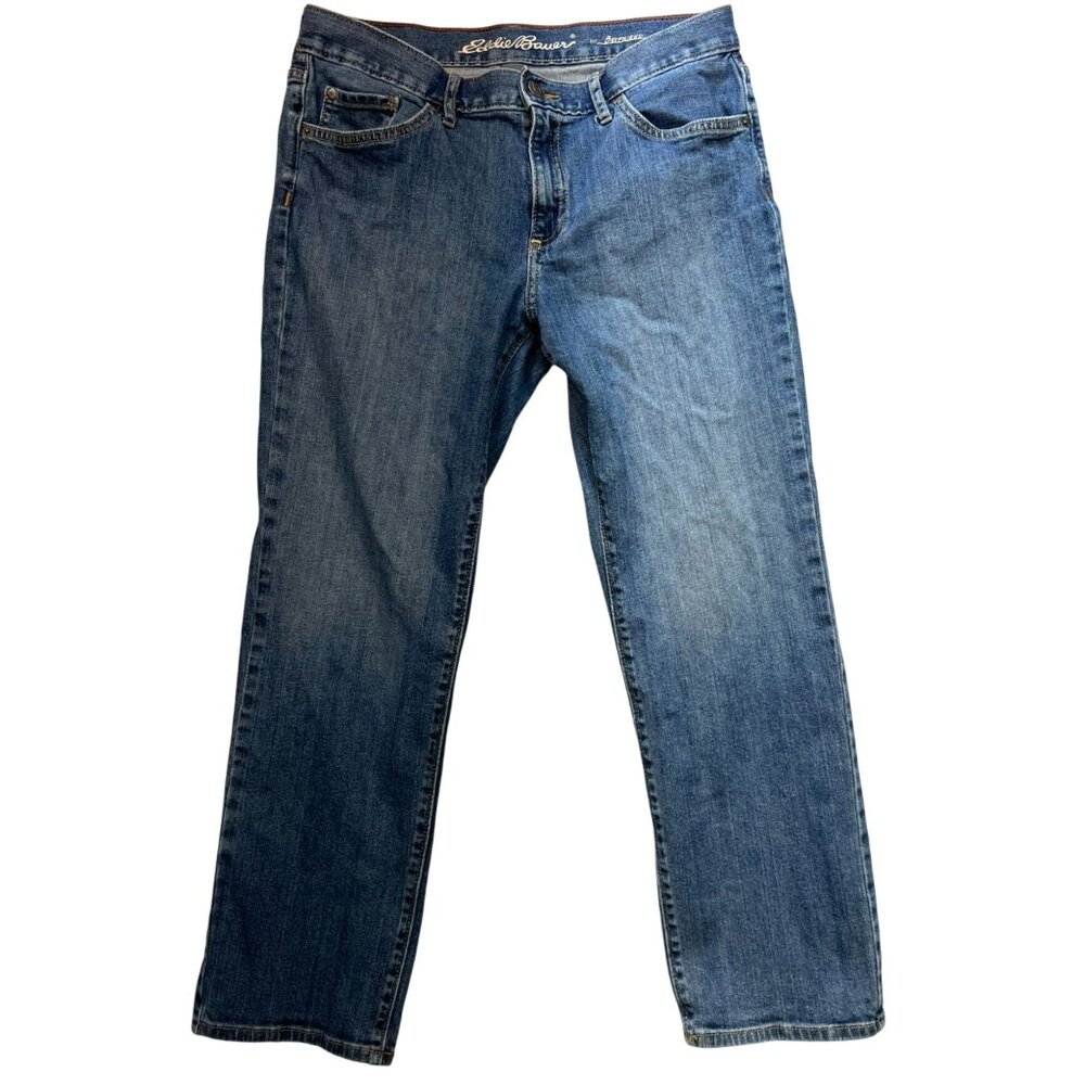 Eddie Bauer Women's Boyfriend Straight Jeans Stretch Denim Size 6 Blue Mid Wash